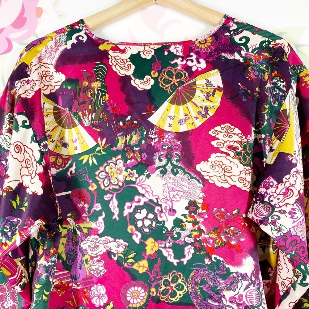 Cruz Natori Asian Floral Print Hot Pink Kimono Lounge House Dress S - Picture 7 of 12